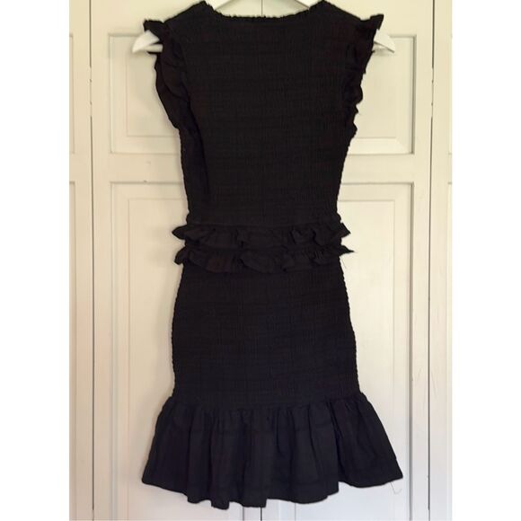 Aqua black smocked ruffled mini dress size small - Picture 8 of 8